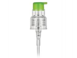24-410 Natural-Lime Green Smooth PP Plastic Cosmetic Treatment Pump-6 7/8 in DT-Lock-Up Head