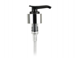 24-410 Silver Shiny-Black Plastic Lotion-Soap Pump w/ 2 cc Output & 8 3/4 in. Diptube & Lock-Down Head -JET