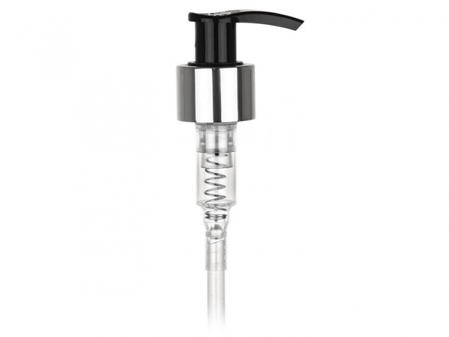24-410 Silver Shiny-Black Plastic Lotion-Soap Pump-2 cc OP-7.5 in. DT- Lock-Up Head