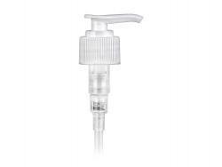 24-410 White Plastic Ribbed Lotion-Soap Pump with Lock-Down Saddle Head, 2cc OP- 8 3/4 in diptube