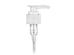 24-410 White Ribbed Plastic Lotion-Soap Pump with Lock-Down Saddle Head, 2cc OP- 8 3/4 in diptube-JET