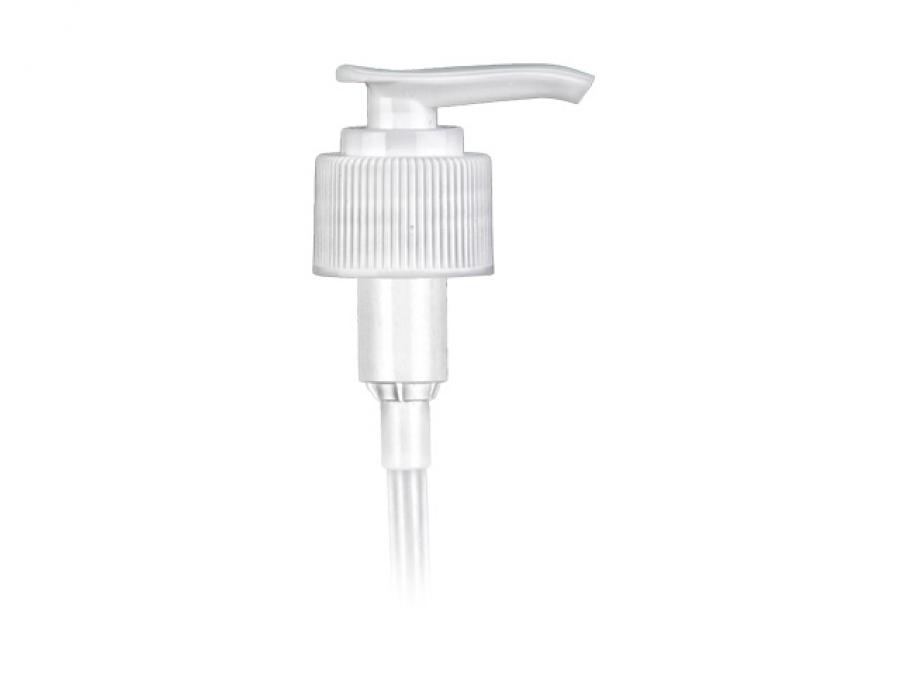 24-410 White Ribbed Plastic Lotion-Soap Pump-Lock-Down Head, 2cc OP-6 5/8 iN. DT-Calmar