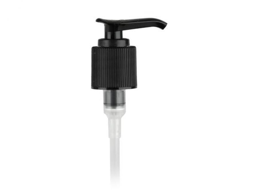 24-415 Black Ribbed Plastic Lotion Pump-Lock-Down Head, 2 cc Output-9 in. DT