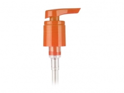 24-415 Orange Translucent Plastic Lotion Pump w/ Lock-Down Head, 2 cc Output & 6 9/16 in. dip tube