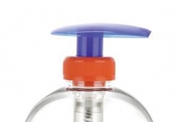 28-400 Blue-Orange Translucent Plastic Lotion Pump w/ Lock-Up Palm Head, 1.5 cc Output & 4 7/8 in. dt (PLEASE READ DISCRIPTION BELOW)