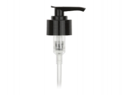 28-410 Black Smooth Plastic Lotion-Soap Pump with Lock Down Saddle Head, 2 cc Output & 9 1/4 in. Dip Tube