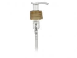 28-410 Gold-White Ribbed PP Plastic Lotion-Soap Pump with Lock-Up Head-2 CC Output-6 1/2 in. Dip Tube