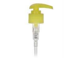 28-410 Yellow Light Ribbed PP Plastic Lotion-Soap Pump w/ Lock-Down Head, 2 cc output & 7 15/16 in. dip tube (Surplus)