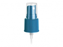 22-415 Blue Matellic Ribbed Fine Mist PP Plastic Pump Sprayer w/ 7 1/4 in. Diptube & Clear PP Hood