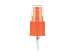 22-415 Orange Ribbed Fine Mist PP Plastic Pump Sprayer w/ 7 1/8 in. Diptube & Clear PP Hood