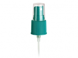 22-415 Green Teal Matellic Ribbed Fine Mist PP Plastic Pump Sprayer w/ 7 1/4 in. Diptube & Clear PP Hood
