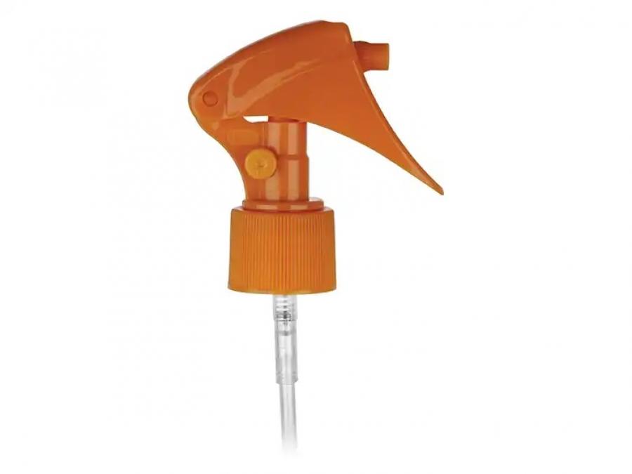 24-410 Orange Ribbed PP Plastic Mini Trigger Sprayer-Lock Button-6 3/4 in. DT