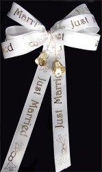 Wedding Ribbon in 25 yd. spool of 5/8 in. wide white ribbon with Just Married