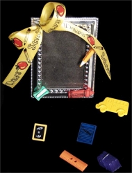 School Days Ribbon 25 yd. spool of 5/8 in. Satin Yellow -Black-Red Print