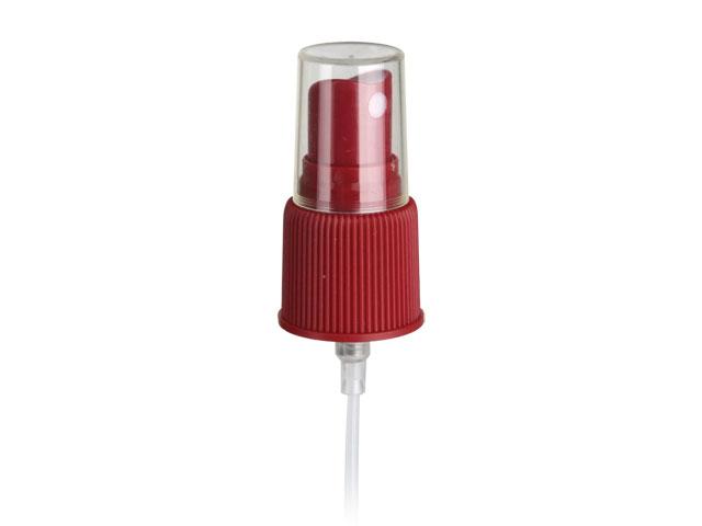 22-415 Maroon Ribbed Fine Mist PP Plastic Pump Sprayer w/ 7 1/4 in. Diptube & Clear PP Hood