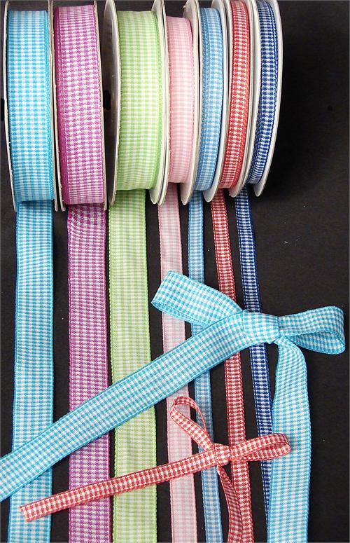 Gingham Checked Mini Ribbon 7/8 in Wide 25 yd Spool in 10 colors