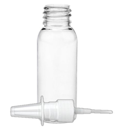 1 oz. Clear 20-410 PET Bullet (BPA Free) Bottle-White Fine Mist Nasal Sprayer-3 1/2 in. DT