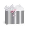 16 in. x 6 in. x 12 in. Large (Vogue) Ticking Stripe Gray Paper Gift Bag