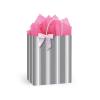 8 in. x 4.75 in. x 10 in. Medium (Cub) Ticking Stripe Gray Paper Gift Bag