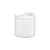 24-410 White Smooth Dispensing PP Disc Top F Style Bottle Cap-.310 in. Orifice-PS Liner-Seaquist