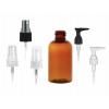 2 oz. Amber Translucent PET BPA Free 20-410 Plastic Boston Round Bottle-FM Sprayer or Lotion-Soap Pump