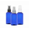 3.33 oz. Blue 20-410 PET Plastic Semi-Translucent (100 ML) Boston Round Bottle-FM Sprayer
