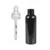 1 oz. Black 20-410 Round Bullet PET (BPA Free) Opaque Gloss Finish Plastic Bottle w/ White CRC Dropper Cap