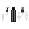 2 oz. Black 20-410 PET Shiny Opaque Plastic Cylinder Round Bottle-FM Sprayer or Lotion Pump (MPCH)