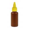 1 oz. Brown 20-410 Opaque HDPE Plastic Boston Round Bottle-Yellow Twist Dispensing Cap .115 in. Orif