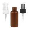 1 oz. Brown 20-410 Opaque HDPE Plastic Boston Round Bottle-FM Sprayer