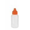 2 oz. Natural LDPE Opaque 20-410 Squeezable Plastic Boston Round Bottle-Plug-Orange Cap