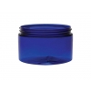 4 oz. Dark blue translucent 70-400 plastic single wall straight sided PET round base jar with black cap. 