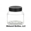 12 oz. Clear PET 70-400 Plastic Single Wall Square Jar-Round Shoulder-Deep Skirt Colored Lids