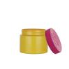 8 oz. Yellow Round Single Wall 70-400 Opaque PET Square Based Plastic Jar-Pink Fuchsia CRC Lid