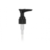 20-410 black ribbed lotion-soap pump with saddle head, locking ring, .5cc output & 6 in. dip tube.  Wholesale prices everyday.