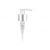 24-410 Silver Brushed Aluminum-White Lotion-Soap Pump w/ 1.2 cc Output, Lock-Up Head & 8 3/4 in dip tube (Stock)