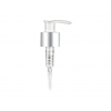 24-410 Silver Brushed Aluminum-White Lotion-Soap Pump w/ 1.2 cc Output, Lock-Up Head & 8 3/4 in dip tube (Stock) 24-410 Silver Brushed Aluminum-White Lotion-Soap Pump w/ 1.2 cc Output, Lock-Up Head & 8 3/4 in dip tube (Stock)